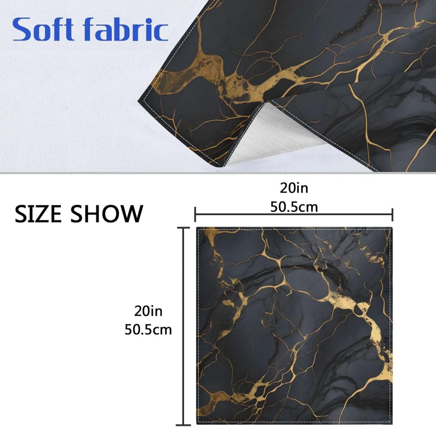 ALAZA Black & Gold Marble Cloth Napkins Set of 6, 20x20 Inch Washable and Reusable Napkin for Decoupage Dinner Party Everyday Use