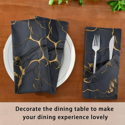 ALAZA Black & Gold Marble Cloth Napkins Set of 6, 20x20 Inch Washable and Reusable Napkin for Decoupage Dinner Party Everyday Use