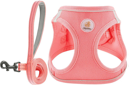 Dog Harness and Leash Set, No Pull Soft Mesh Puppy Harness for Small Medium Dogs, Cats - Step in Reflective Breathable Lightweight Vest Harness for Walking, Training - Pink, XS