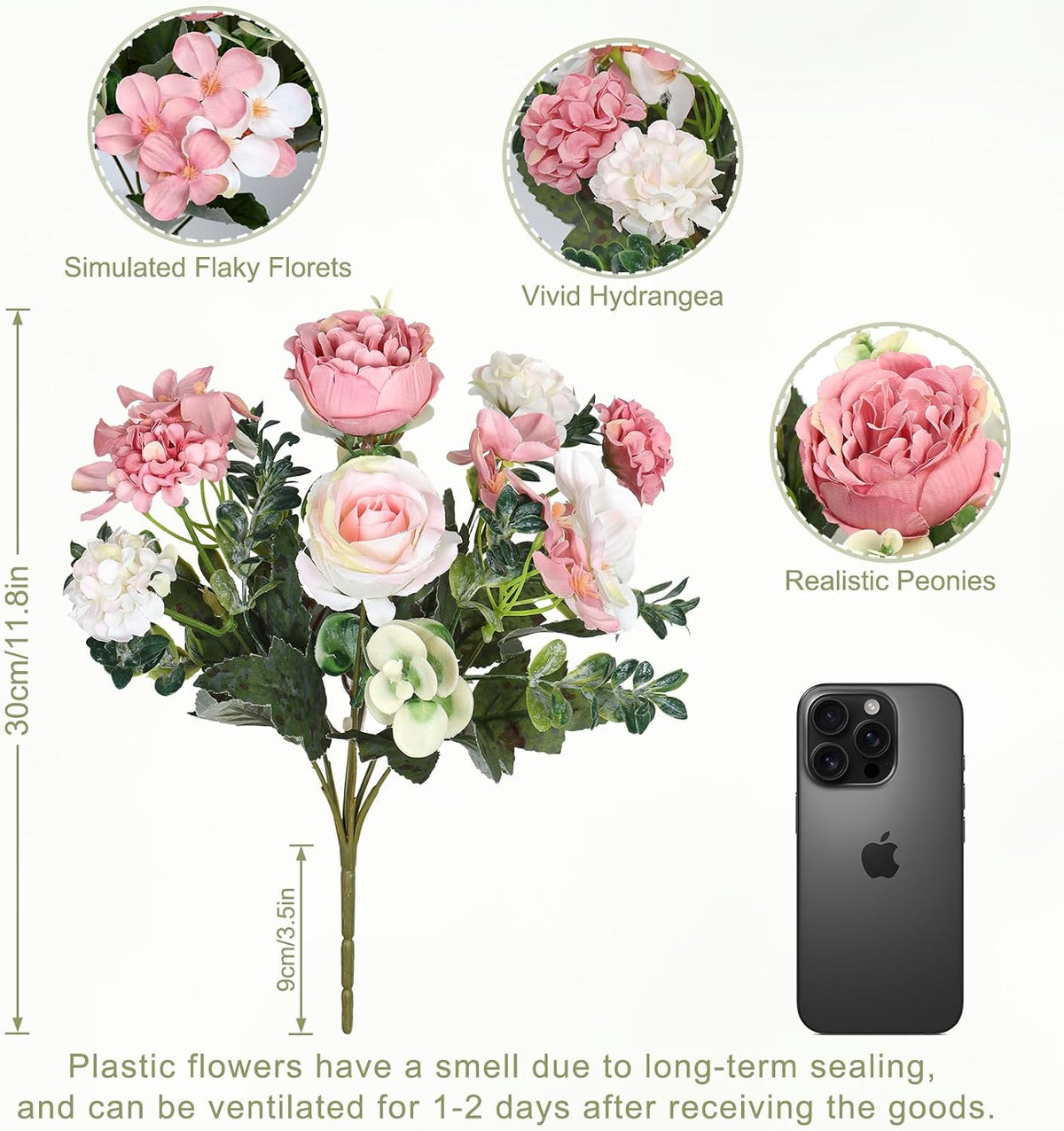 4 Packs Peonies Artificial Flowers Silk Pink Faux Peonies Bouquet
