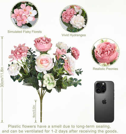 4 Packs Peonies Artificial Flowers Silk Pink Faux Peonies Bouquet