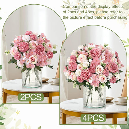 4 Packs Peonies Artificial Flowers Silk Pink Faux Peonies Bouquet