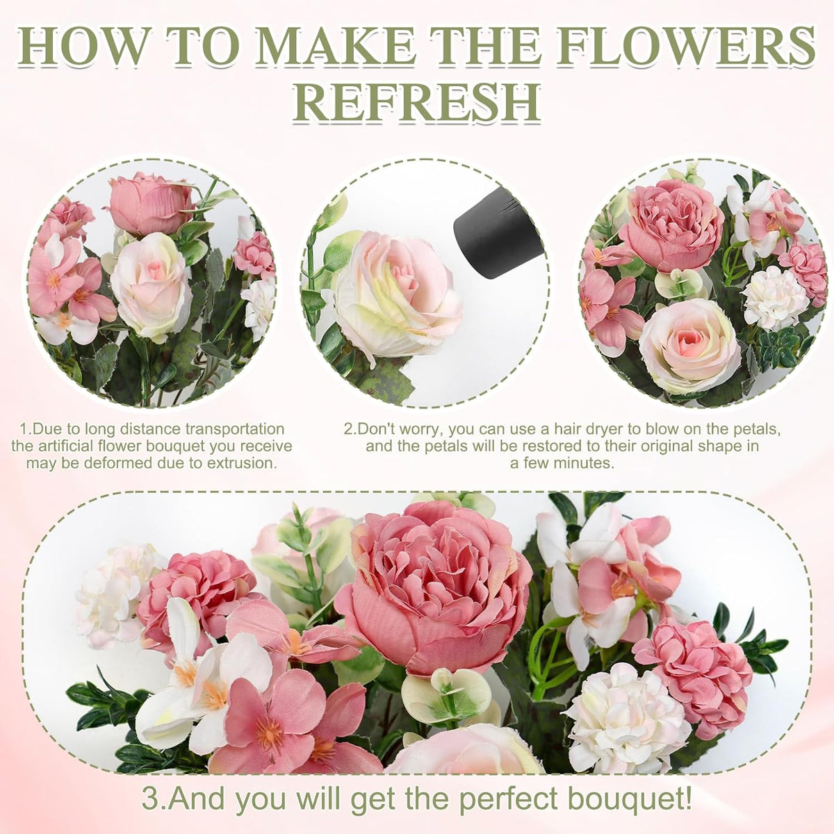4 Packs Peonies Artificial Flowers Silk Pink Faux Peonies Bouquet