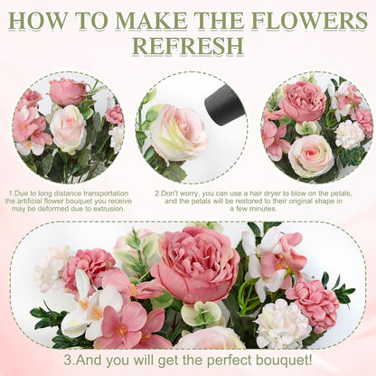 4 Packs Peonies Artificial Flowers Silk Pink Faux Peonies Bouquet