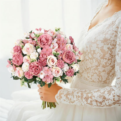 4 Packs Peonies Artificial Flowers Silk Pink Faux Peonies Bouquet