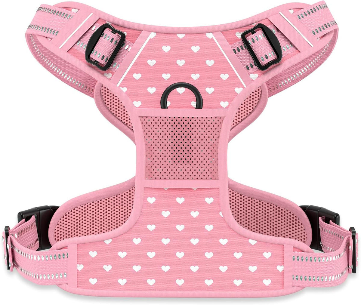 No Pull Dog Harness, Cute Reflective Small Sized Puppy Kitten Harness, Adjustable Soft Padded Vest for Small Dogs, Cats, Heavy Duty Pet Vest with Easy Control Handle for Walking, Pink Hearts