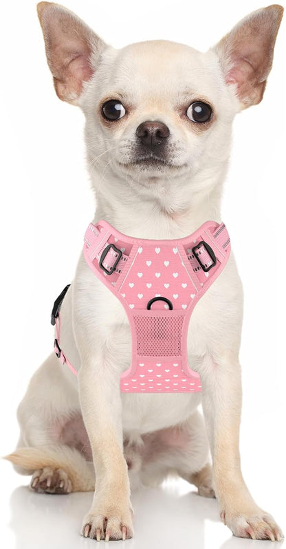 No Pull Dog Harness, Cute Reflective Small Sized Puppy Kitten Harness, Adjustable Soft Padded Vest for Small Dogs, Cats, Heavy Duty Pet Vest with Easy Control Handle for Walking, Pink Hearts