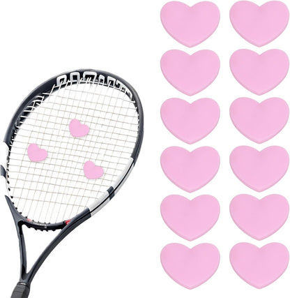 Tennis Dampener, Heart Silicone Tennis Racket Dampeners Racket Shock Absorber Reduce Vibration Soft Cute Fit for (Players/Universal Fit for All Racquets) 12 Pcs & Light Pink