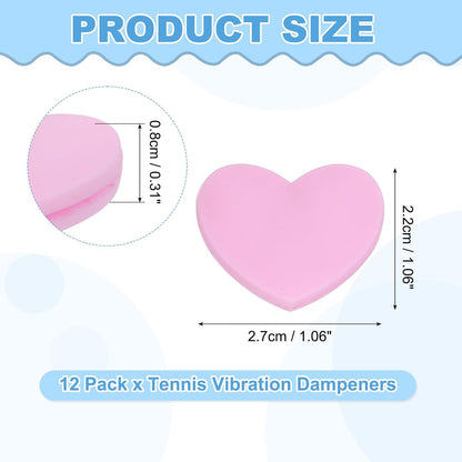 Tennis Dampener, Heart Silicone Tennis Racket Dampeners Racket Shock Absorber Reduce Vibration Soft Cute Fit for (Players/Universal Fit for All Racquets) 12 Pcs & Light Pink