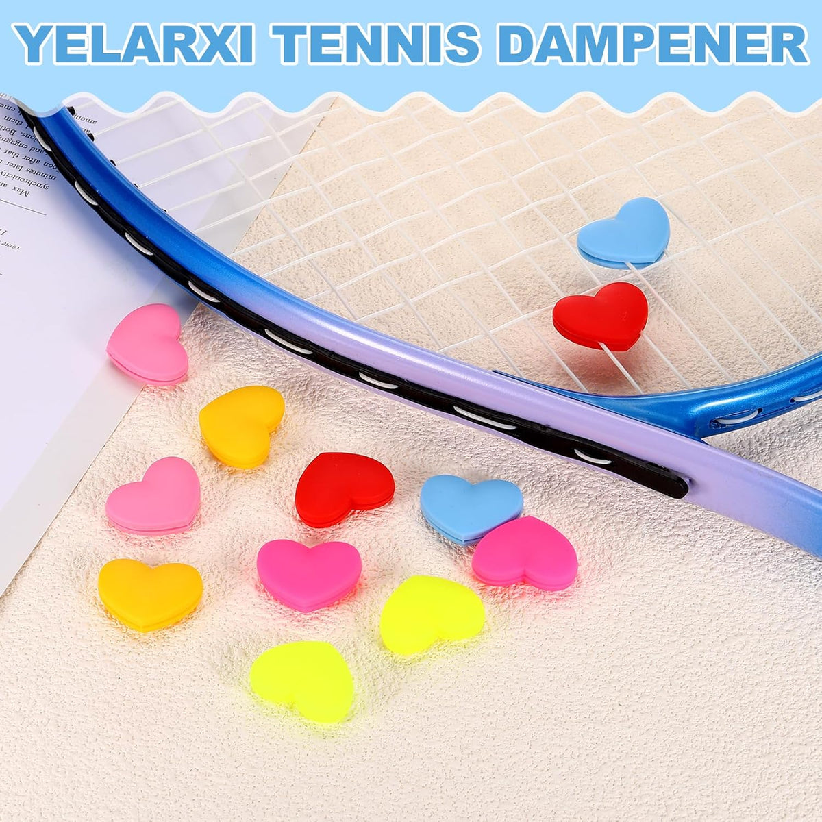Tennis Dampener, Heart Silicone Tennis Racket Dampeners Racket Shock Absorber Reduce Vibration Soft Cute Fit for (Players/Universal Fit for All Racquets) 12 Pcs & Light Pink