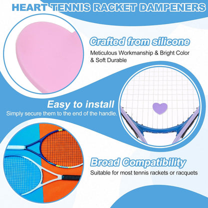 Tennis Dampener, Heart Silicone Tennis Racket Dampeners Racket Shock Absorber Reduce Vibration Soft Cute Fit for (Players/Universal Fit for All Racquets) 12 Pcs & Light Pink