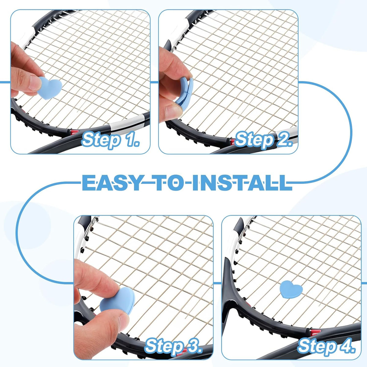 Tennis Dampener, Heart Silicone Tennis Racket Dampeners Racket Shock Absorber Reduce Vibration Soft Cute Fit for (Players/Universal Fit for All Racquets) 12 Pcs & Light Pink