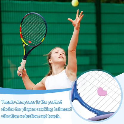 Tennis Dampener, Heart Silicone Tennis Racket Dampeners Racket Shock Absorber Reduce Vibration Soft Cute Fit for (Players/Universal Fit for All Racquets) 12 Pcs & Light Pink