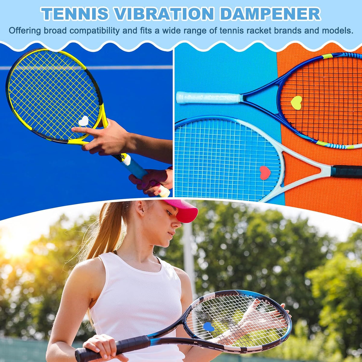 Tennis Dampener, Heart Silicone Tennis Racket Dampeners Racket Shock Absorber Reduce Vibration Soft Cute Fit for (Players/Universal Fit for All Racquets) 12 Pcs & Light Pink