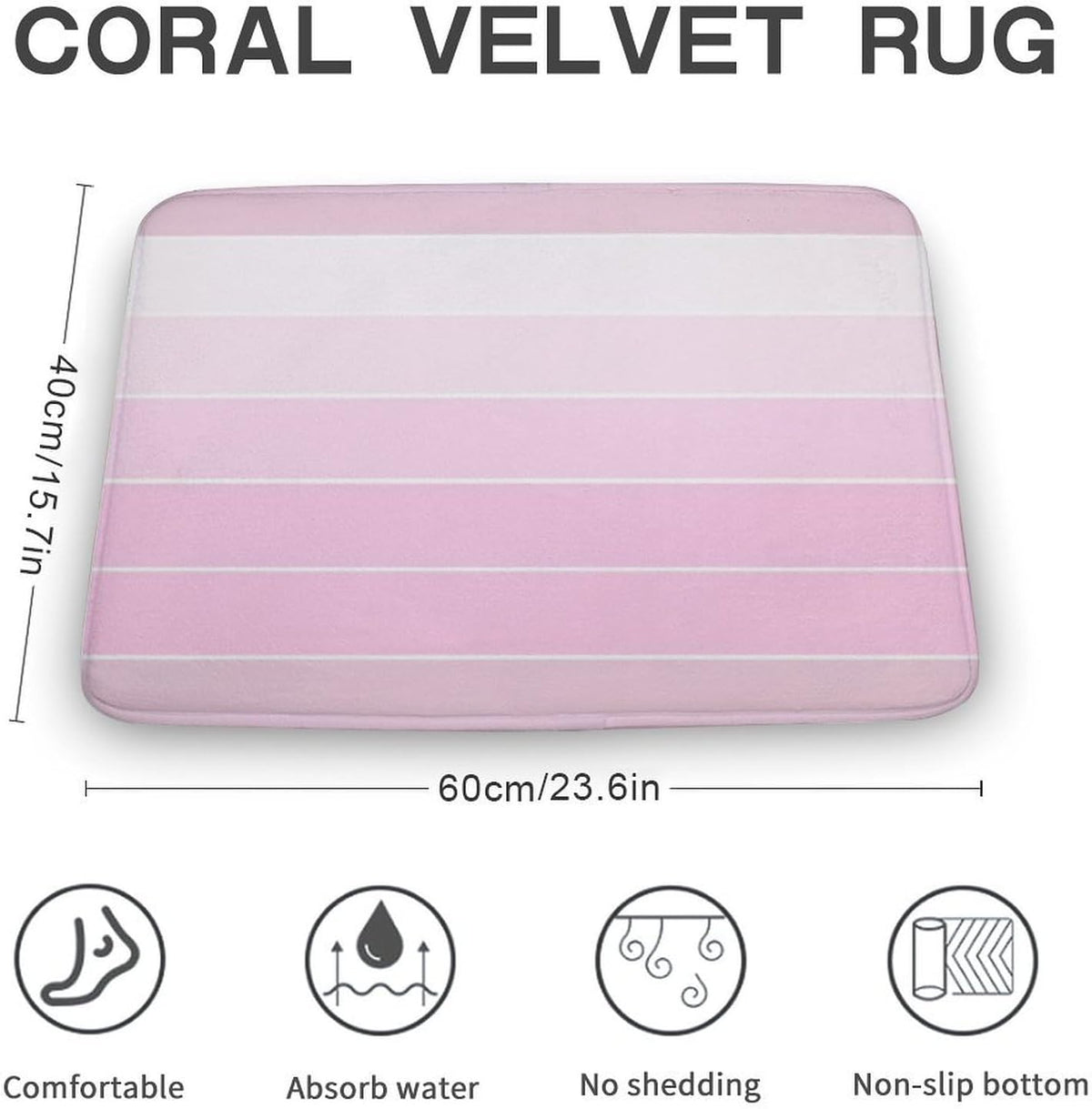 Chic Pink Stripe Pattern Bathroom Rugs, Non Slip & Absorbent Bath Mat Carpets for Bathroom, Entryway or Sink 16" x 24"