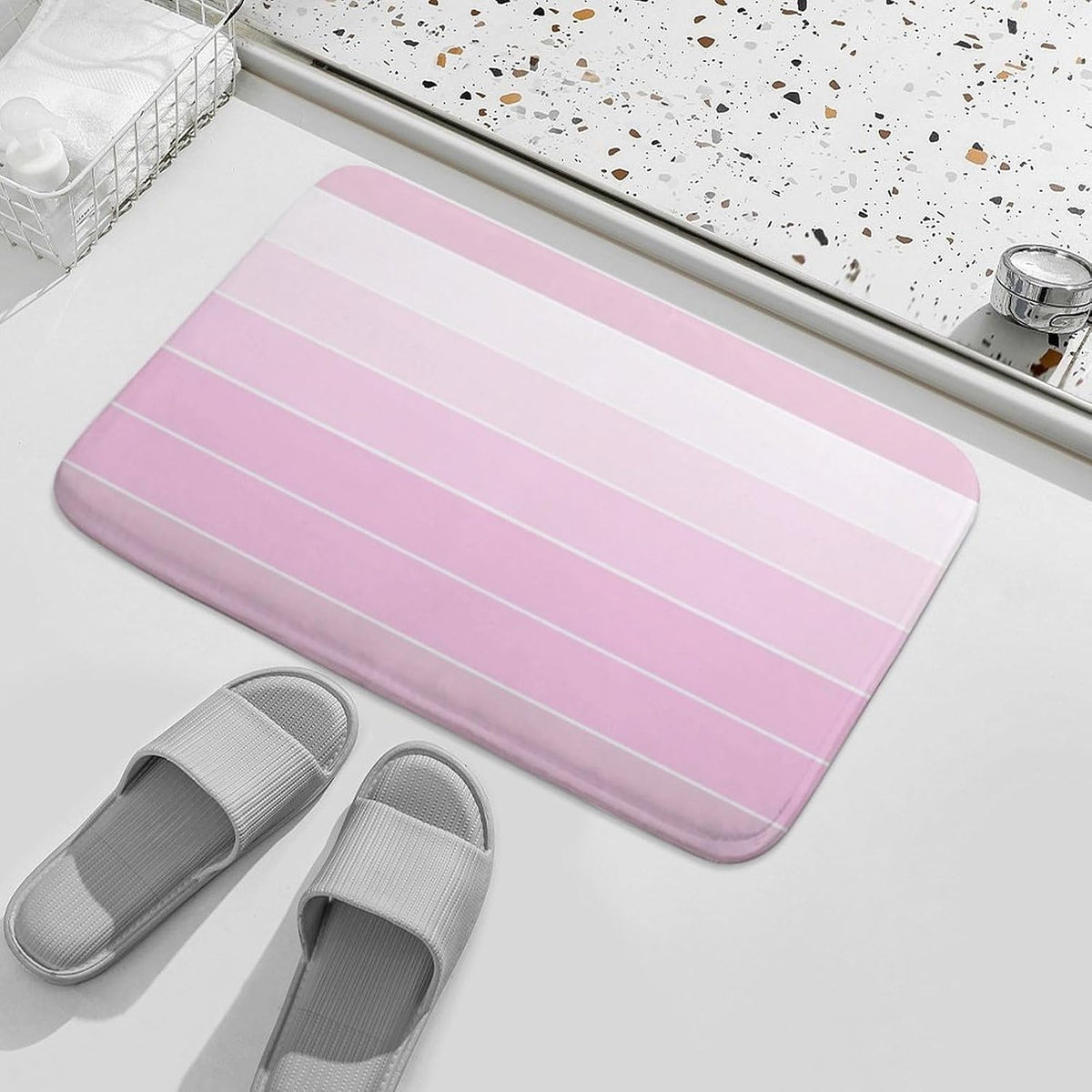Chic Pink Stripe Pattern Bathroom Rugs, Non Slip & Absorbent Bath Mat Carpets for Bathroom, Entryway or Sink 16" x 24"