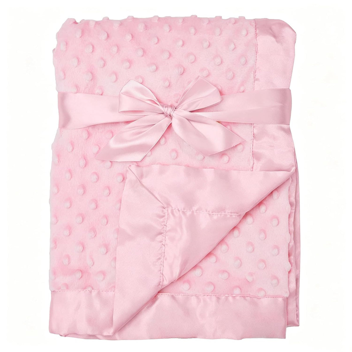 Heavenly Soft Chenille Receiving Blanket (30" x 40"), 2-Layer Design with Minky Dot & Silky Satin, Pink, for Boys and Girls