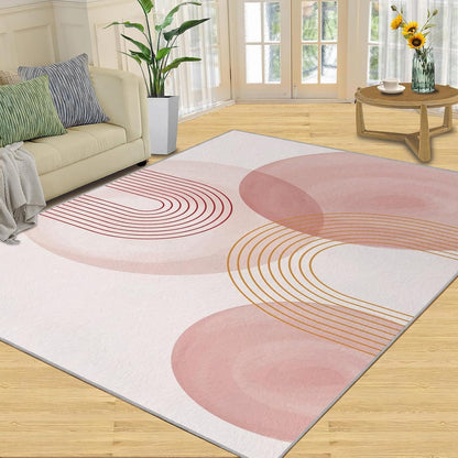 Abstract Geometry Arch Lines Accent Rug, Modern Minimalist Pink Washable Rugs, Mid Century Soft Non-Slip Indoor Floor Carpet for Bedroom, Living Room, Dorm Girls Room 3.3x4.6ft