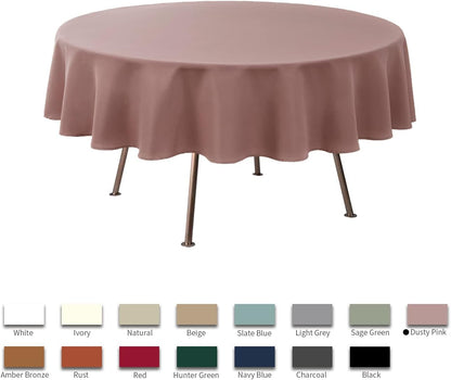Round Linen Looking Textured Tablecloth Spill-Proof Wrinkle Free Soft Jacquard Table Cloth for Circular Table Cover, for Dining Room Buffet Banquet Parties Holiday Dinner, 70 Inch Dusty Pink
