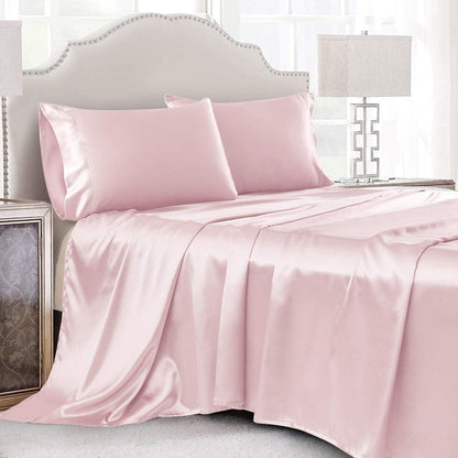 Satin Sheets Full Size Blush Pink 4 Pcs Bedding Set