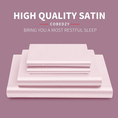 Satin Sheets Full Size Blush Pink 4 Pcs Bedding Set