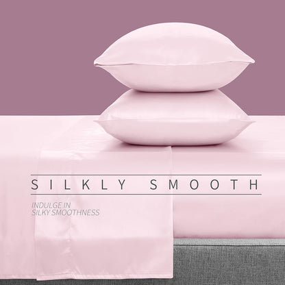 Satin Sheets Full Size Blush Pink 4 Pcs Bedding Set