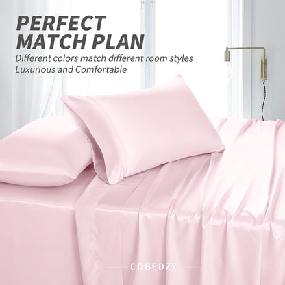 Satin Sheets Full Size Blush Pink 4 Pcs Bedding Set