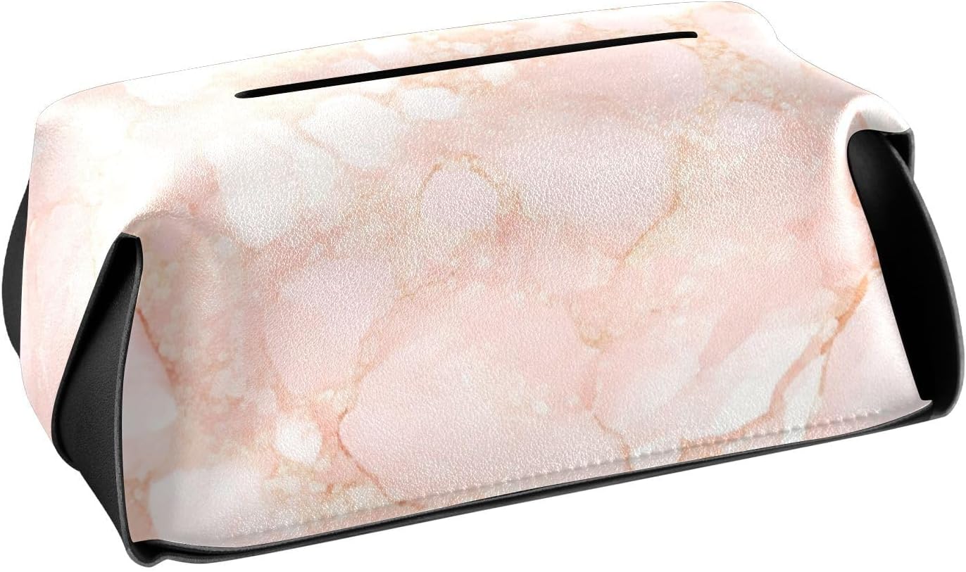Leather tissue holder Hanging napkin holder for car with Adjustable straps & zipper Refillable tissue dispenser Peach Gold Irregular Marble