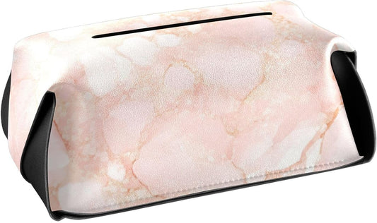 Leather tissue holder Hanging napkin holder for car with Adjustable straps & zipper Refillable tissue dispenser Peach Gold Irregular Marble