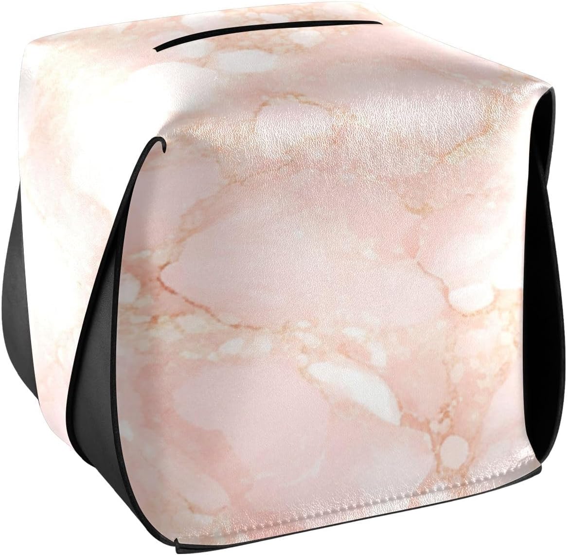Leather tissue holder Hanging napkin holder for car with Adjustable straps & zipper Refillable tissue dispenser Peach Gold Irregular Marble