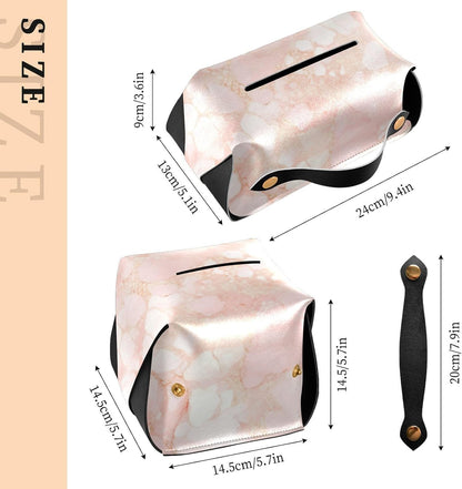 Leather tissue holder Hanging napkin holder for car with Adjustable straps & zipper Refillable tissue dispenser Peach Gold Irregular Marble