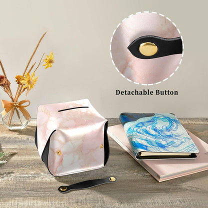 Leather tissue holder Hanging napkin holder for car with Adjustable straps & zipper Refillable tissue dispenser Peach Gold Irregular Marble