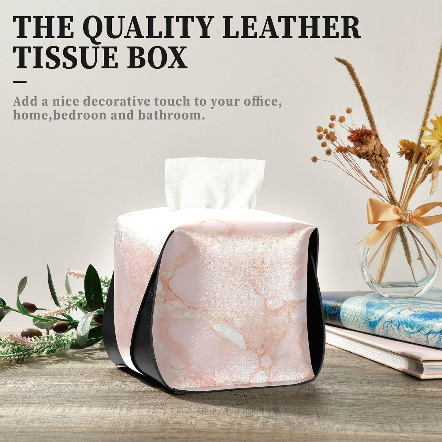Leather tissue holder Hanging napkin holder for car with Adjustable straps & zipper Refillable tissue dispenser Peach Gold Irregular Marble