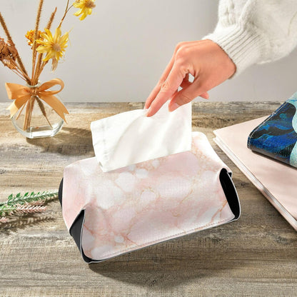 Leather tissue holder Hanging napkin holder for car with Adjustable straps & zipper Refillable tissue dispenser Peach Gold Irregular Marble