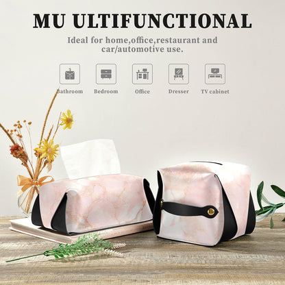 Leather tissue holder Hanging napkin holder for car with Adjustable straps & zipper Refillable tissue dispenser Peach Gold Irregular Marble