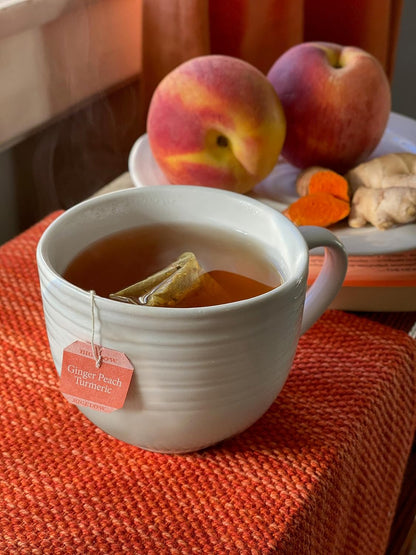 Tea Ginger Peach Turmeric Herbal Tea, Caffeine Free Tea with Ginger and Peach, 18 Count Box (Pack of 6), 108 Total Tea Bags