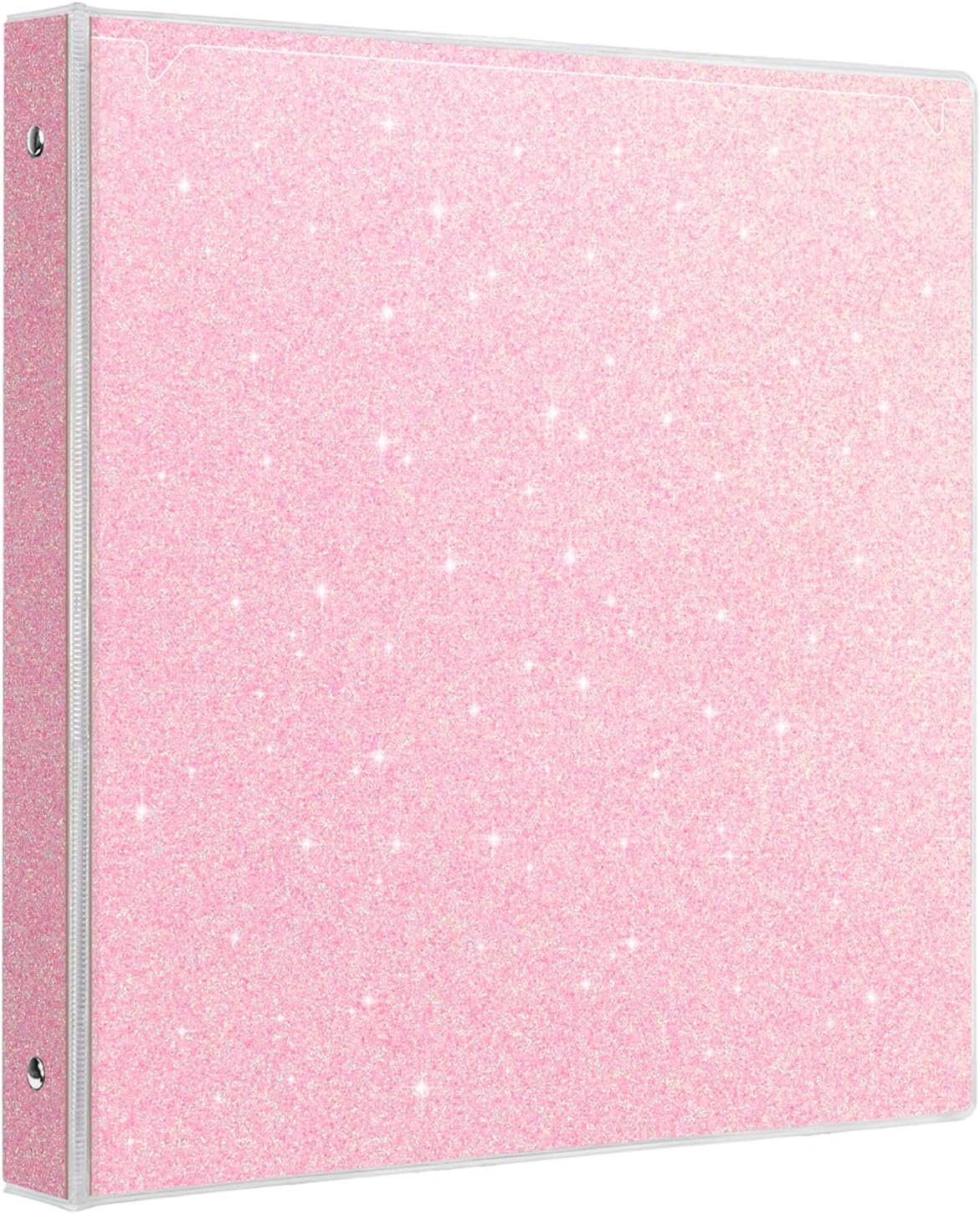 1 Inch Binders 3 Ring Glitter Binders Fashion View Binder for Office Supply, Waterproof, 2 Pockets, Light Pink