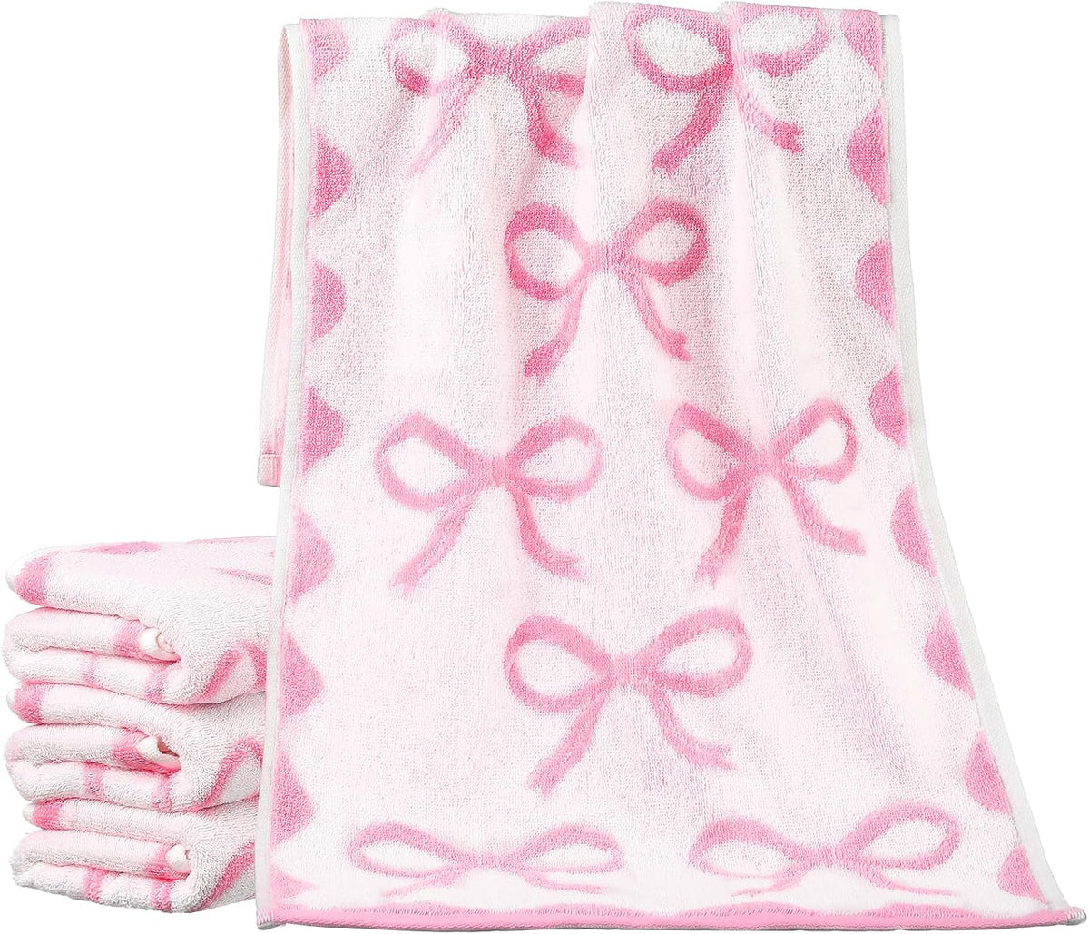 4 Pcs Pink Bow Hand Towels for Bathroom