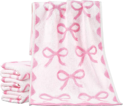 4 Pcs Pink Bow Hand Towels for Bathroom