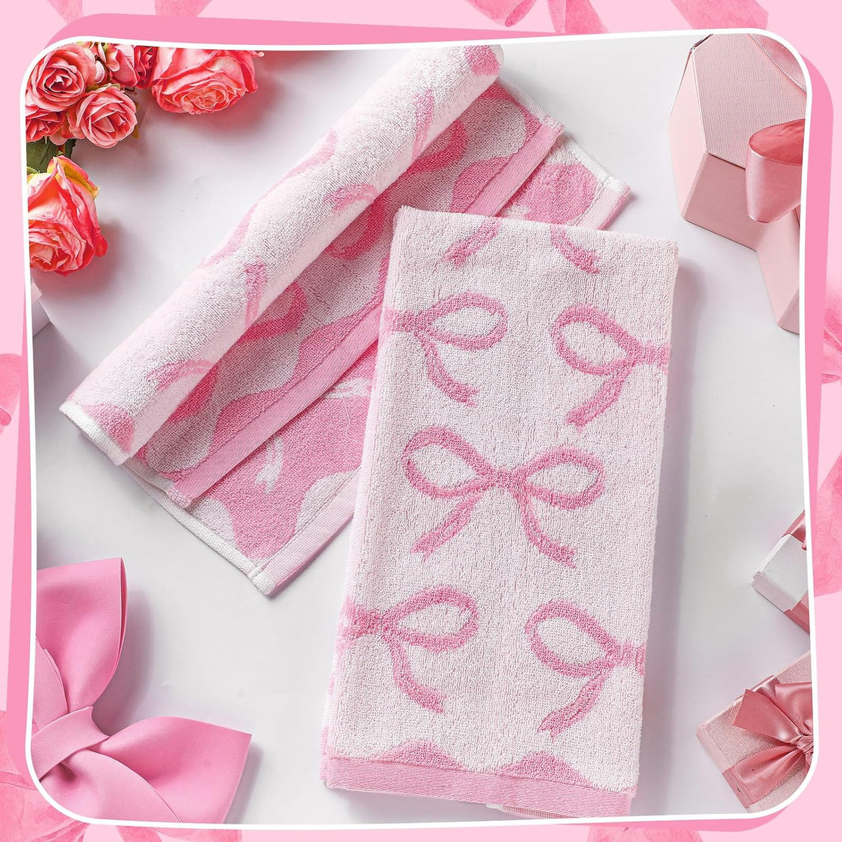 4 Pcs Pink Bow Hand Towels for Bathroom