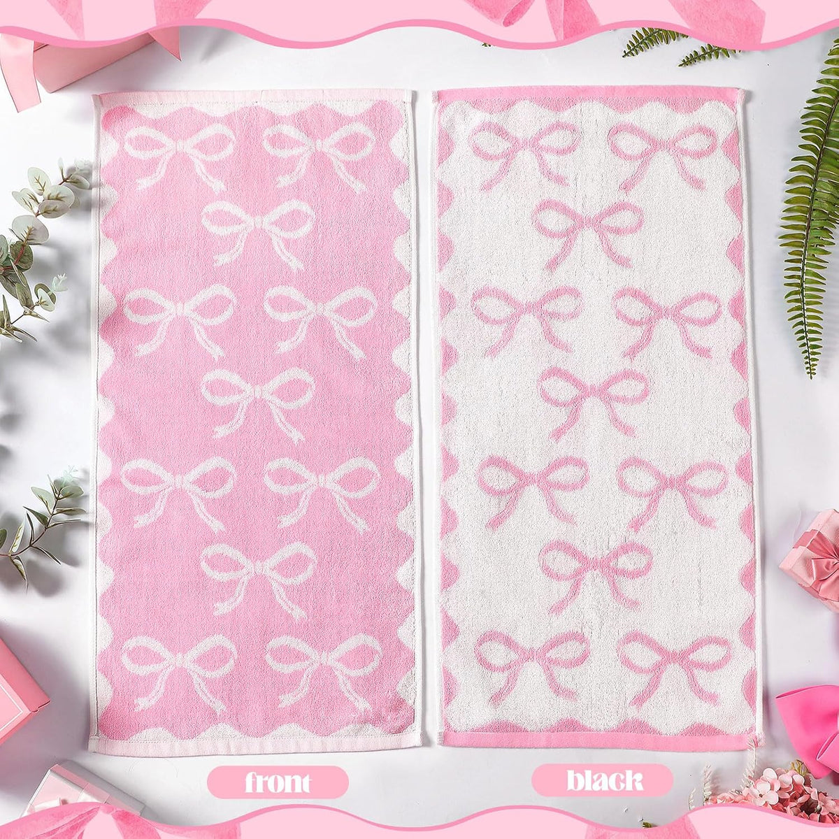 4 Pcs Pink Bow Hand Towels for Bathroom