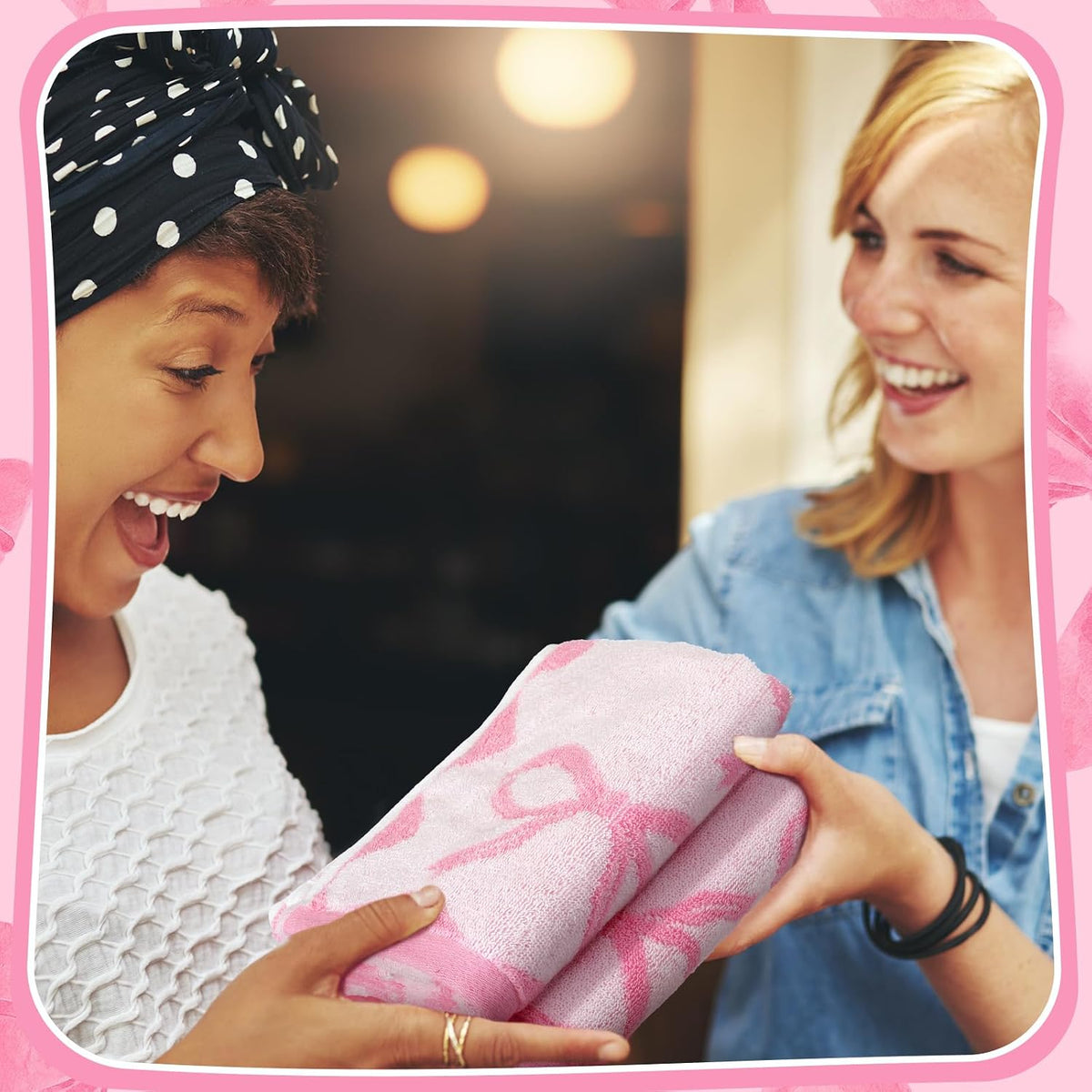 4 Pcs Pink Bow Hand Towels for Bathroom