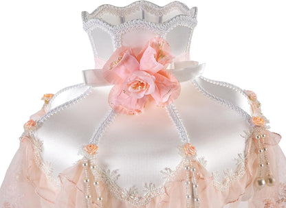 Victorian Style Table Lamp Pink Princess lamp Handmade Gauze Fabric Lampshade Traditional Resin Flower Carved Base for Girl's Room Bedroom Office Living Room Reading, D12.2'' X H21.2''