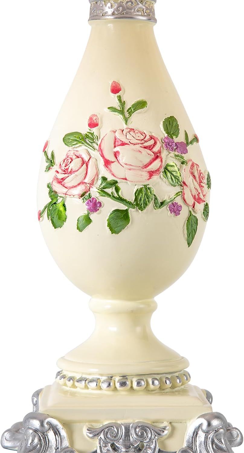 Victorian Style Table Lamp Pink Princess lamp Handmade Gauze Fabric Lampshade Traditional Resin Flower Carved Base for Girl's Room Bedroom Office Living Room Reading, D12.2'' X H21.2''