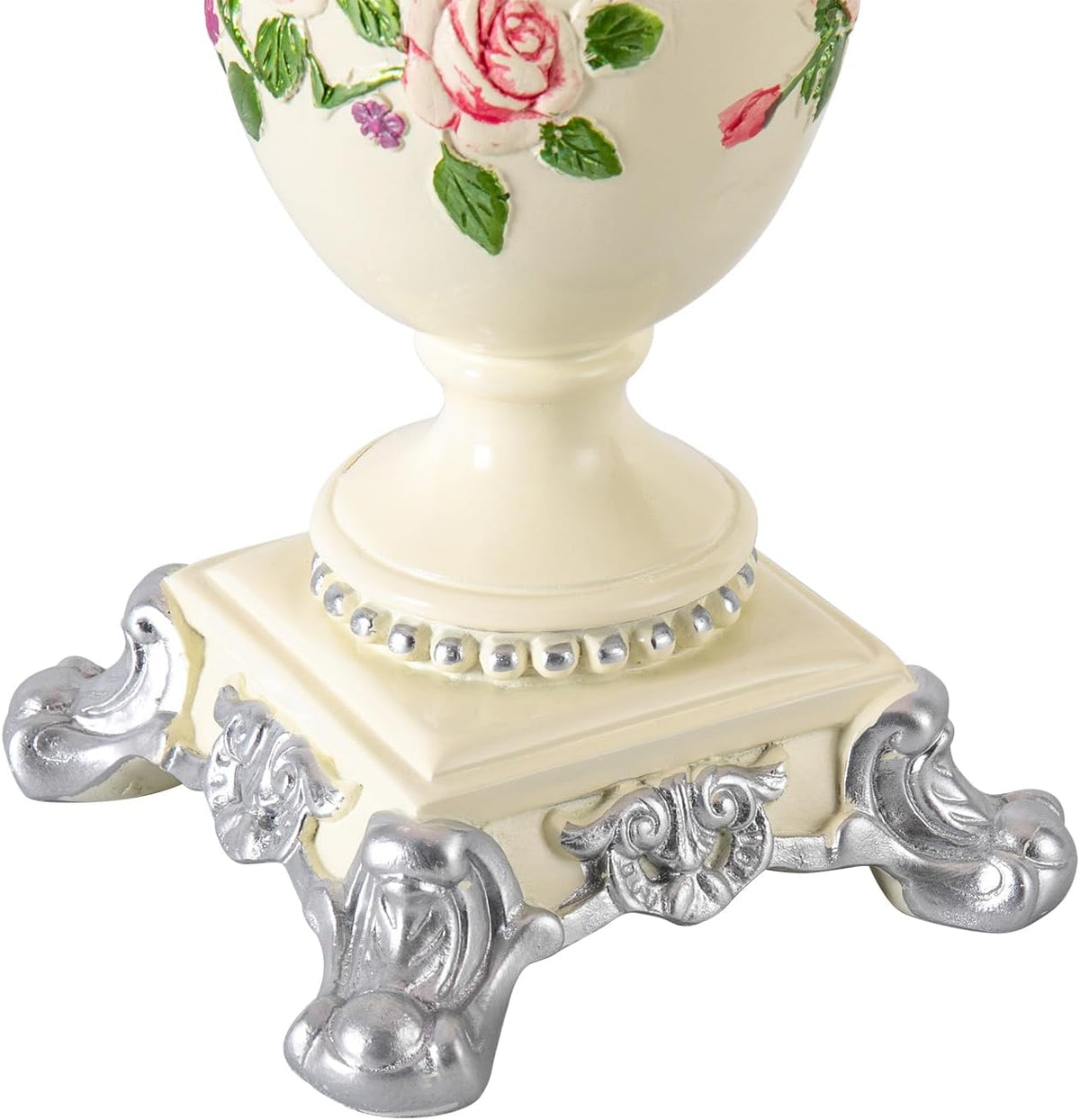 Victorian Style Table Lamp Pink Princess lamp Handmade Gauze Fabric Lampshade Traditional Resin Flower Carved Base for Girl's Room Bedroom Office Living Room Reading, D12.2'' X H21.2''