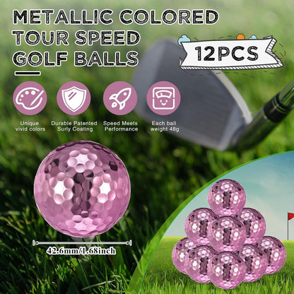 Hiboom One Dozen Metallic Golf Balls for Women, Ladies