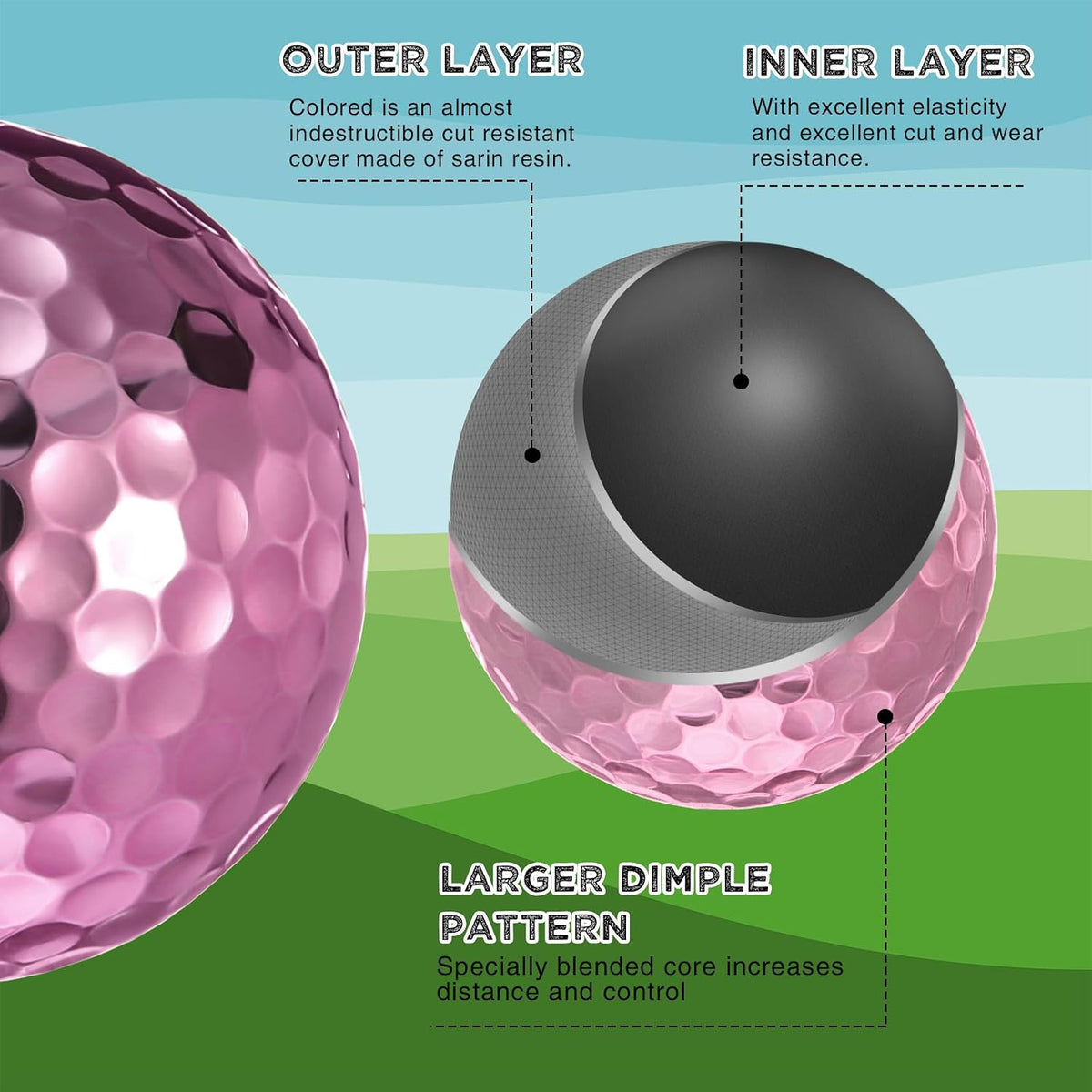 Hiboom One Dozen Metallic Golf Balls for Women, Ladies