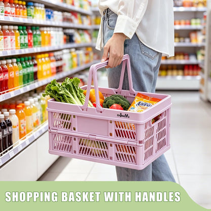 20L Pink Foldable Plastic Storage Crate Collapsible Shopping Basket
