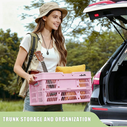 20L Pink Foldable Plastic Storage Crate Collapsible Shopping Basket