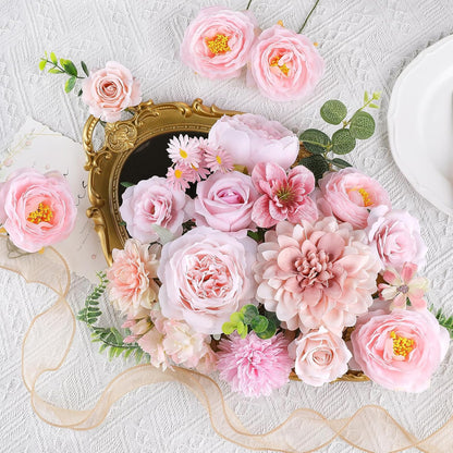 Artificial Flowers Combo Box Nude Pink Fake Rose Flowers with Stems for DIY